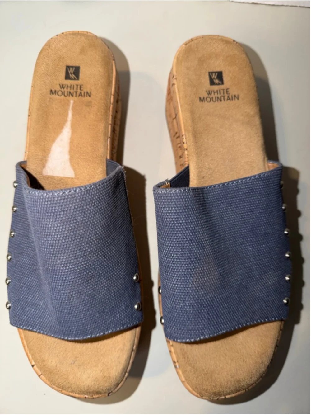 Women's White Mountain Blue Studded Cork Wedge Sandals Size 9